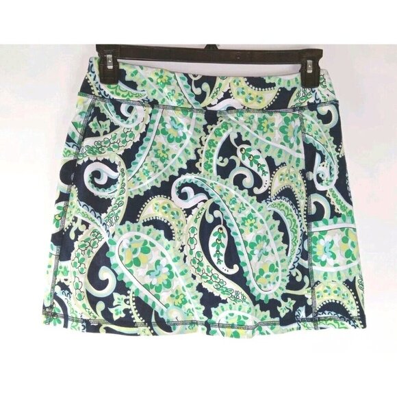 Talbots Blue Green Paisley Stretch Knit Pull-On Pocket Tennis Skort sz Mp - Picture 1 of 8